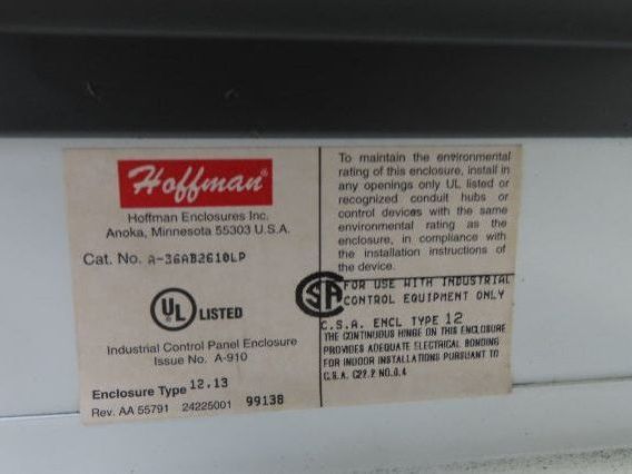 Hoffman A-36AB2610LP Electrical Enclosure Control Panel 36x26x10" Backplate