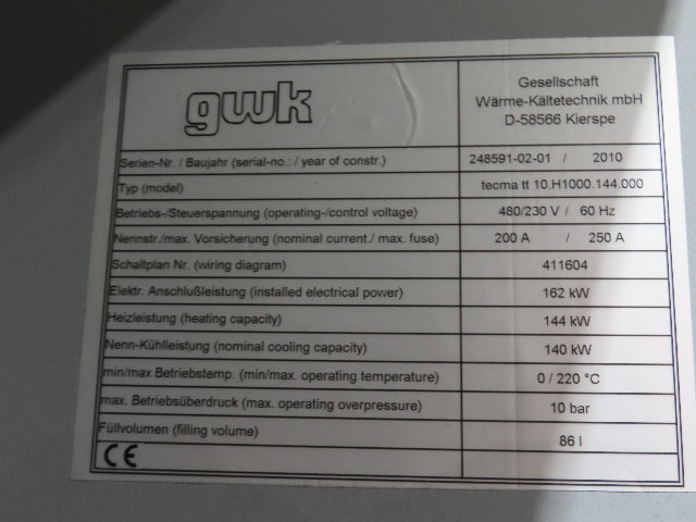 GWK Recirculating Water Cooled Chiller 40 Ton Cooling 25Hp 480V 2-Pump Unit