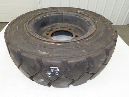 Deestone 28x8.15-15 Pneumatic Air Forklift Traction Tire 6-Lug Rim Guard Black