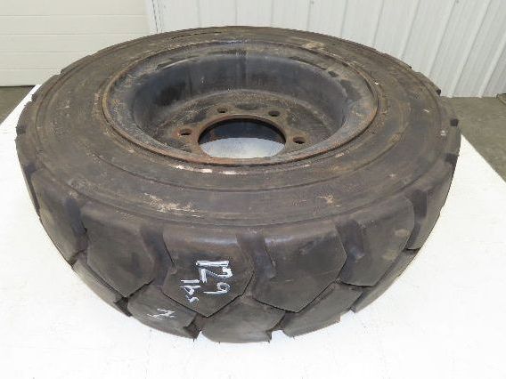 Deestone 28x8.15-15 Pneumatic Air Forklift Traction Tire 6-Lug Rim Guard Black