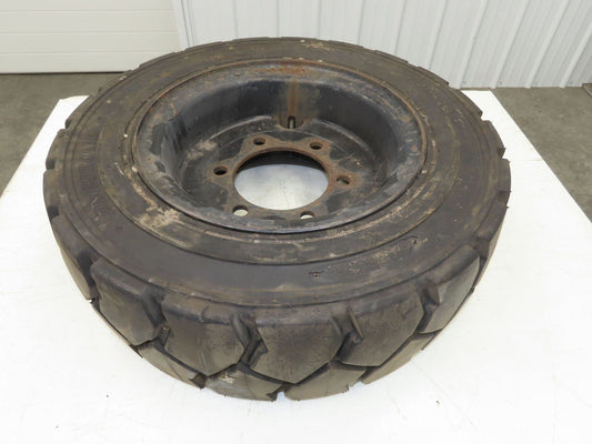 Deestone 28x8.15-15 Pneumatic Air Forklift Traction Tire 6-Lug Rim Guard Black