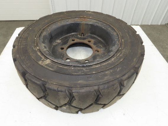 Deestone 28x8.15-15 Pneumatic Air Forklift Traction Tire 6-Lug Rim Guard Black