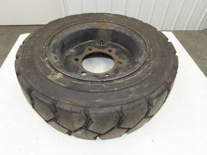 Deestone 28x8.15-15 Pneumatic Air Forklift Traction Tire 6-Lug Rim Guard Black