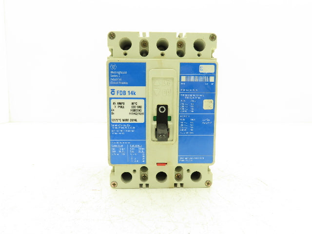 Westinghouse FDB3045 FDB 14k Circuit Breaker 45A 3 Pole 480V
