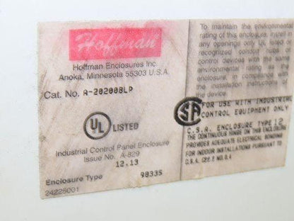 Hoffman A-202008LP Electrical Enclosure Control Panel Backplate Fan 20x20x8