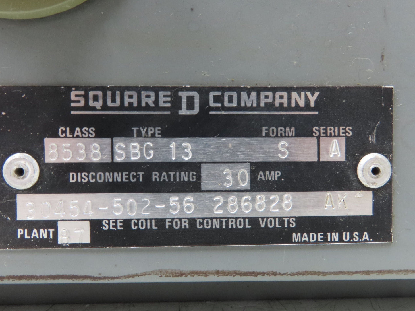Square D 8538SBG13 Combination Motor Starter Size 0 NEMA 5Hp 600V 30A Fused