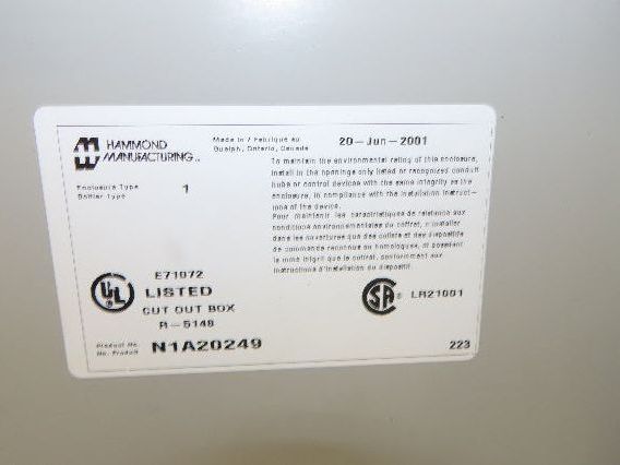 Hammond N1A20249 Electrical Enclosure 20x24x9" Control Panel Backplate