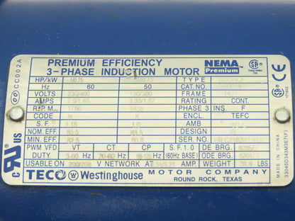 Westinghouse Stearns GP0014C Brake Motor 1Hp 1750RPM 230/460V 143T 105673107QF