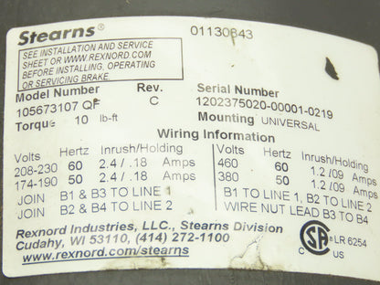 Westinghouse Stearns GP0014C Brake Motor 1Hp 1750RPM 230/460V 143T 105673107QF