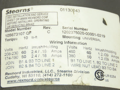 Westinghouse Stearns GP0014C Brake Motor 1Hp 1750RPM 230/460V 143T 105673107QF