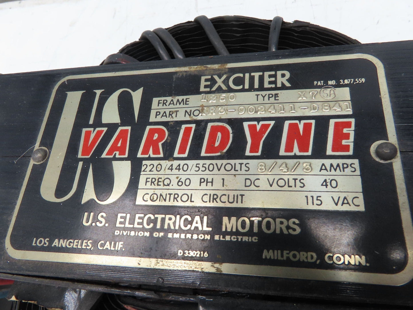 US Varidyne XR3-902411-D841 Exciter 22/440/550v 8/4/3amp 1Ph 1250 Frame 40vDC
