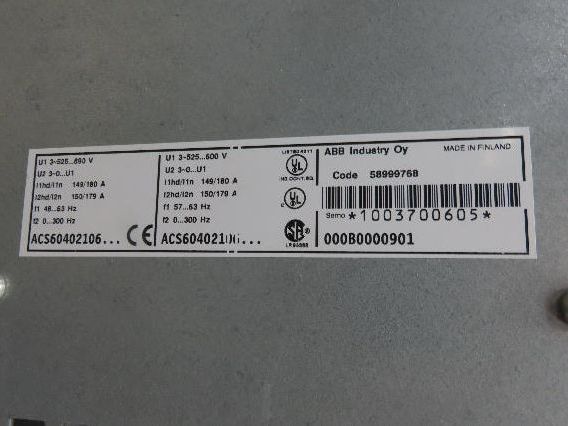 ABB ACS60402106 ACS 600 Variable AC Drive Inverter VFD 200Hp 525-600V 3PH