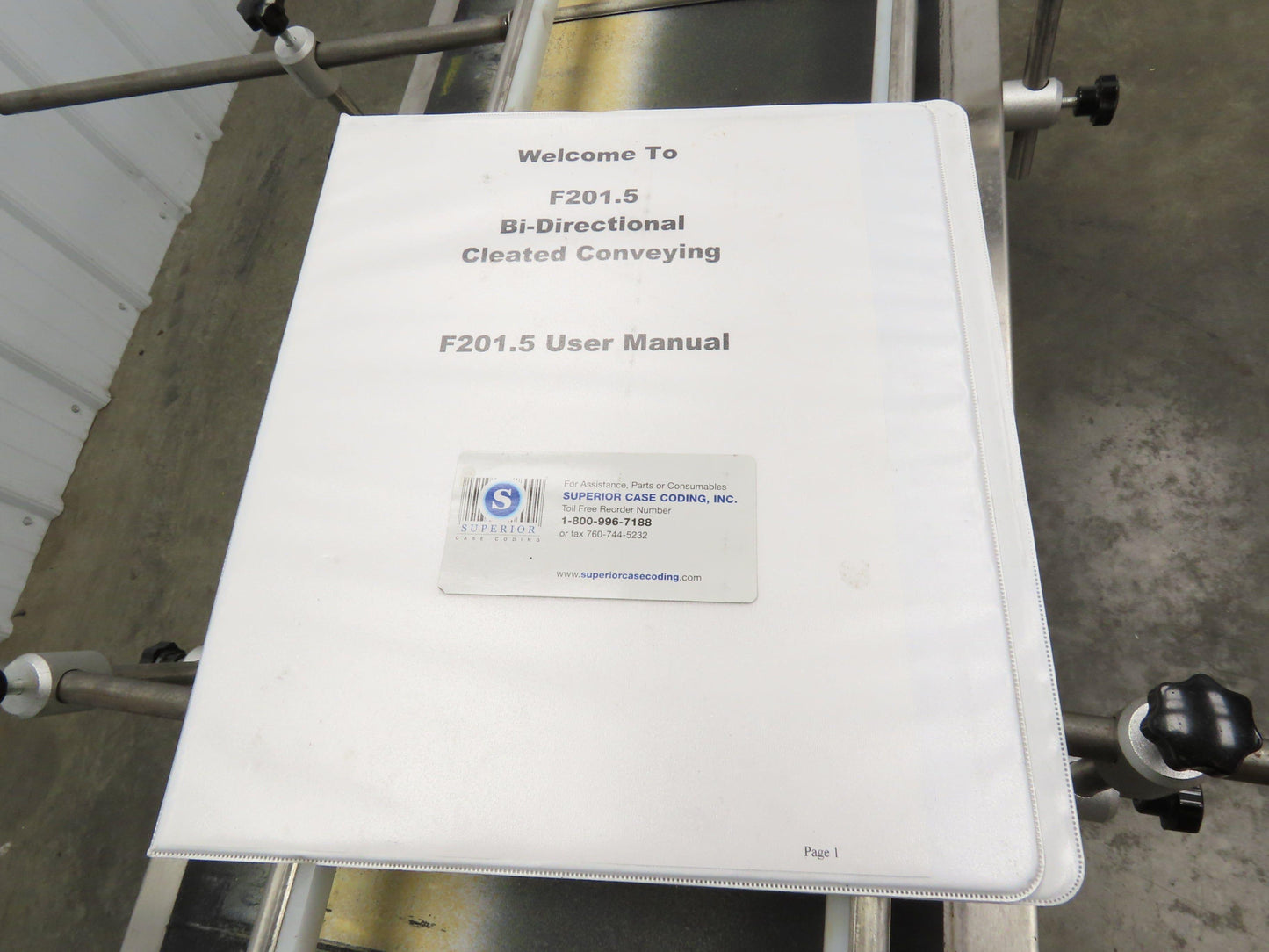 Superior F201.5 Inkjet Coding Conveyor 14"x54"L Variable Speed 115V Cleated Belt