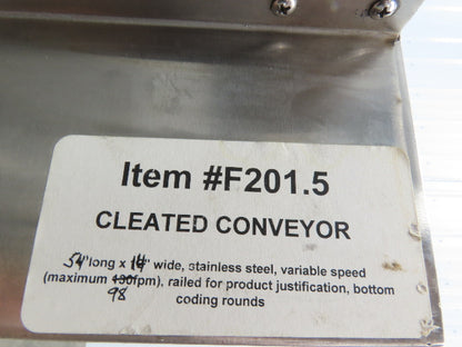 Superior F201.5 Inkjet Coding Conveyor 14"x54"L Variable Speed 115V Cleated Belt