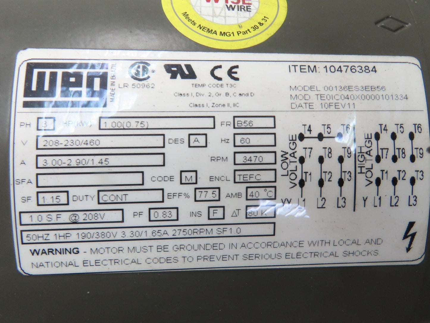 Cincinnati Fan PB-12A Centrifugal Pressure Blower 800cfm 2"SP 230/460v 3Ph 1Hp