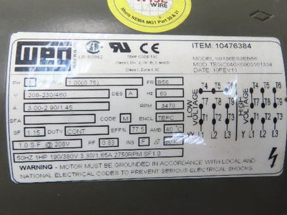 Cincinnati Fan PB-12A Centrifugal Pressure Blower 800cfm 2"SP 230/460v 3Ph 1Hp