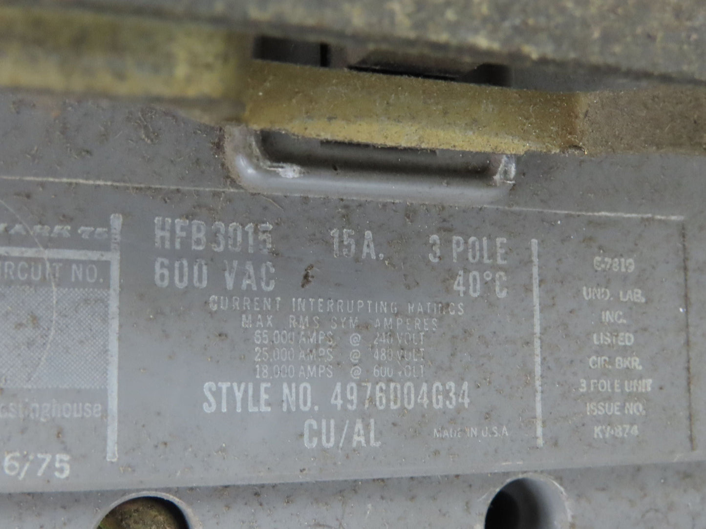 Westinghouse Busway Disconnect Switch Bus Plug 15A 600VAC 3PH 3W