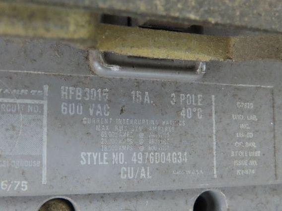 Westinghouse Busway Disconnect Switch Bus Plug 15A 600VAC 3PH 3W