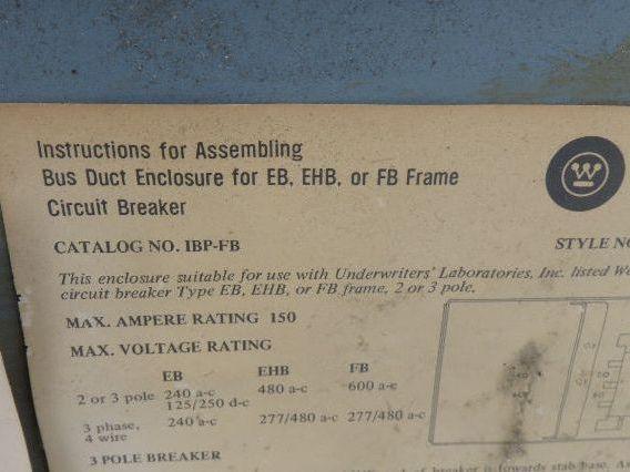Westinghouse Busway Disconnect Switch Bus Plug 25A 600VAC 3PH 3W