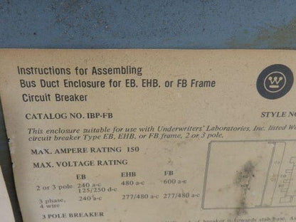 Westinghouse Busway Disconnect Switch Bus Plug 25A 600VAC 3PH 3W