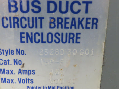 Westinghouse Busway Disconnect Switch Bus Plug 25A 600VAC 3PH 3W