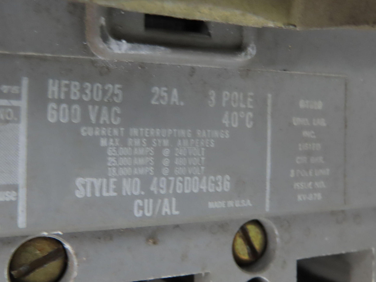 Westinghouse Busway Disconnect Switch Bus Plug 25A 600VAC 3PH 3W