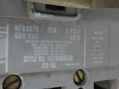 Westinghouse Busway Disconnect Switch Bus Plug 25A 600VAC 3PH 3W