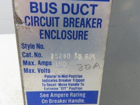 Westinghouse Busway Disconnect Switch Bus Plug 30A 600VAC 3PH 3W