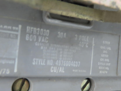 Westinghouse Busway Disconnect Switch Bus Plug 30A 600VAC 3PH 3W