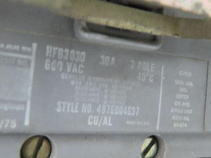 Westinghouse Busway Disconnect Switch Bus Plug 30A 600VAC 3PH 3W
