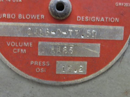 North American Mfg 2416-D-77.5D | GB-6727 Turbo Blower 1165cfm 16.2psi 7.5Hp 3Ph