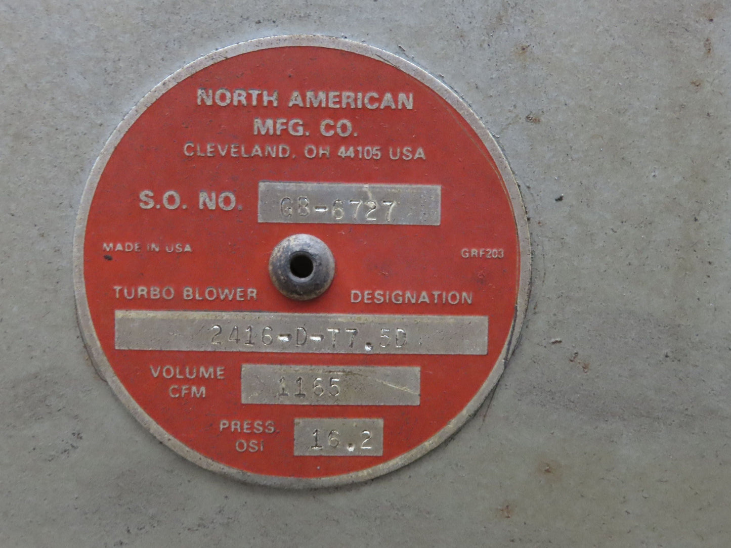 North American Mfg 2416-D-77.5D | GB-6727 Turbo Blower 1165cfm 16.2psi 7.5Hp 3Ph