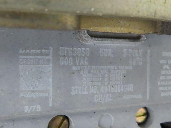 Westinghouse Busway Disconnect Switch Bus Plug 50A 600VAC 3PH 3W
