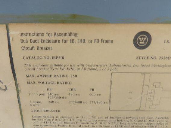 Westinghouse Busway Disconnect Switch Bus Plug 60A 600VAC 3PH 3W