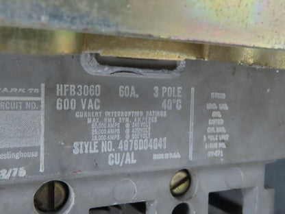Westinghouse Busway Disconnect Switch Bus Plug 60A 600VAC 3PH 3W