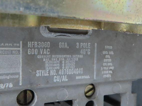 Westinghouse Busway Disconnect Switch Bus Plug 60A 600VAC 3PH 3W