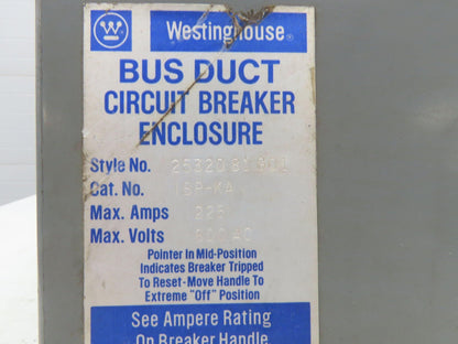 Westinghouse Busway Disconnect Switch Bus Plug Enclosure 600VAC 3PH 3W