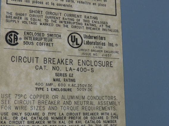 Square D LA-400-S Circuit Breaker Enclosure LAL36300 Breaker 300 Amp 600V 3Ph