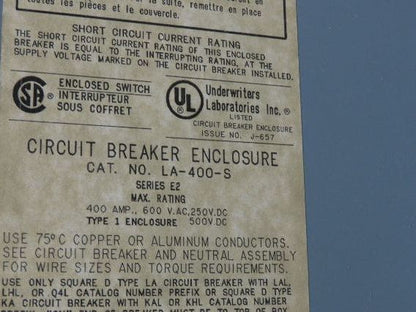Square D LA-400-S Circuit Breaker Enclosure LAL36300 Breaker 300 Amp 600V 3Ph