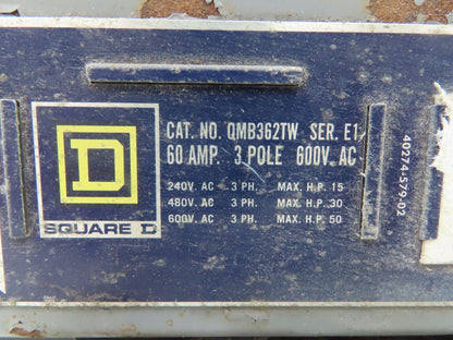 Square D QMB362TW Panelboard Twin Branch Switch 60A 600V 3P 3Ph Fusible E01