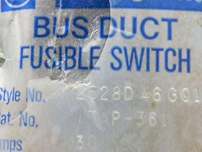 Westinghouse Fusible Busway Disconnect Switch Bus Plug 30A 600VAC 3PH 3W