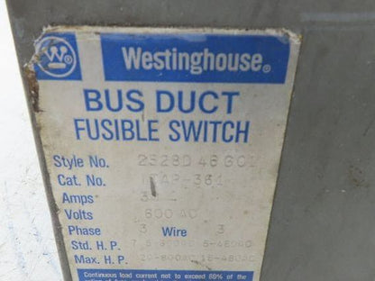 Westinghouse Fusible Busway Disconnect Switch Bus Plug 30A 600VAC 3PH 3W