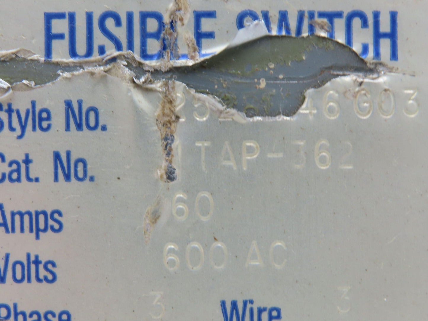 Westinghouse Fusible Busway Disconnect Switch Bus Plug 60A 600VAC 3PH 3W