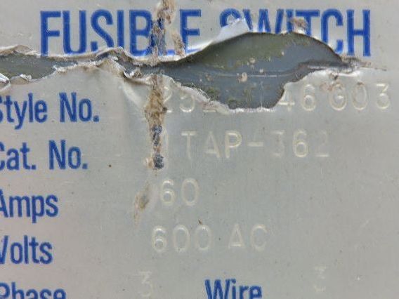 Westinghouse Fusible Busway Disconnect Switch Bus Plug 60A 600VAC 3PH 3W