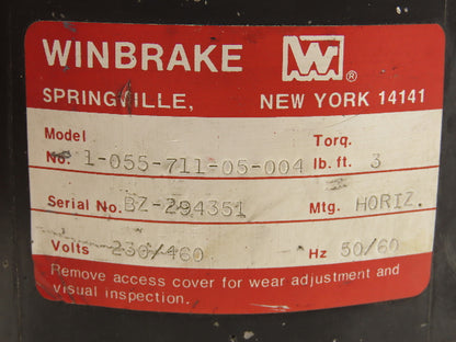 Winbrake 1-055-711-05-004 Brake 3 Ft-Lb Torque Horiz. Mount 230/460v 5/8" Shaft