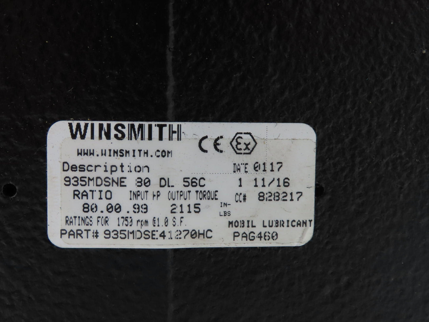 Winsmith 935 MDSNE 80 DL D90 SE Gearbox 80:1 Reducer 22rpm 1Hp 56C Hollow Shaft