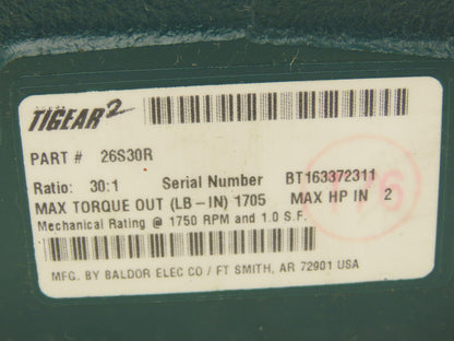 Dodge Tigear-2 26S30R Gearbox 30:1 Reducer 58rpm 2Hp 140TC RH Output 1705 in-lb
