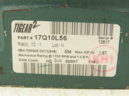 Dodge Tigear-2 17Q10L56 Worm Gearbox 10:1 Reducer 175rpm 1.6Hp 56C LH Output