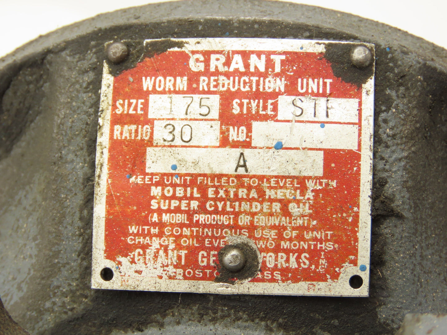 Grant STF Worm Gearbox 30:1 Reducer 58rpm 56C-Face Dual Shaft Output