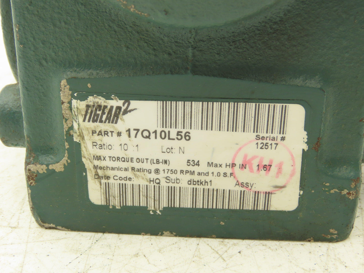 Dodge Tigear-2 17Q10L56 Worm Gearbox 10:1 Reducer 175rpm 1.6Hp 56C LH Output